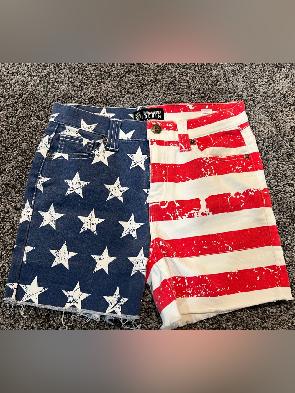 Born Peimitive Flag Print Denim Shorts - Red, White & Blue
